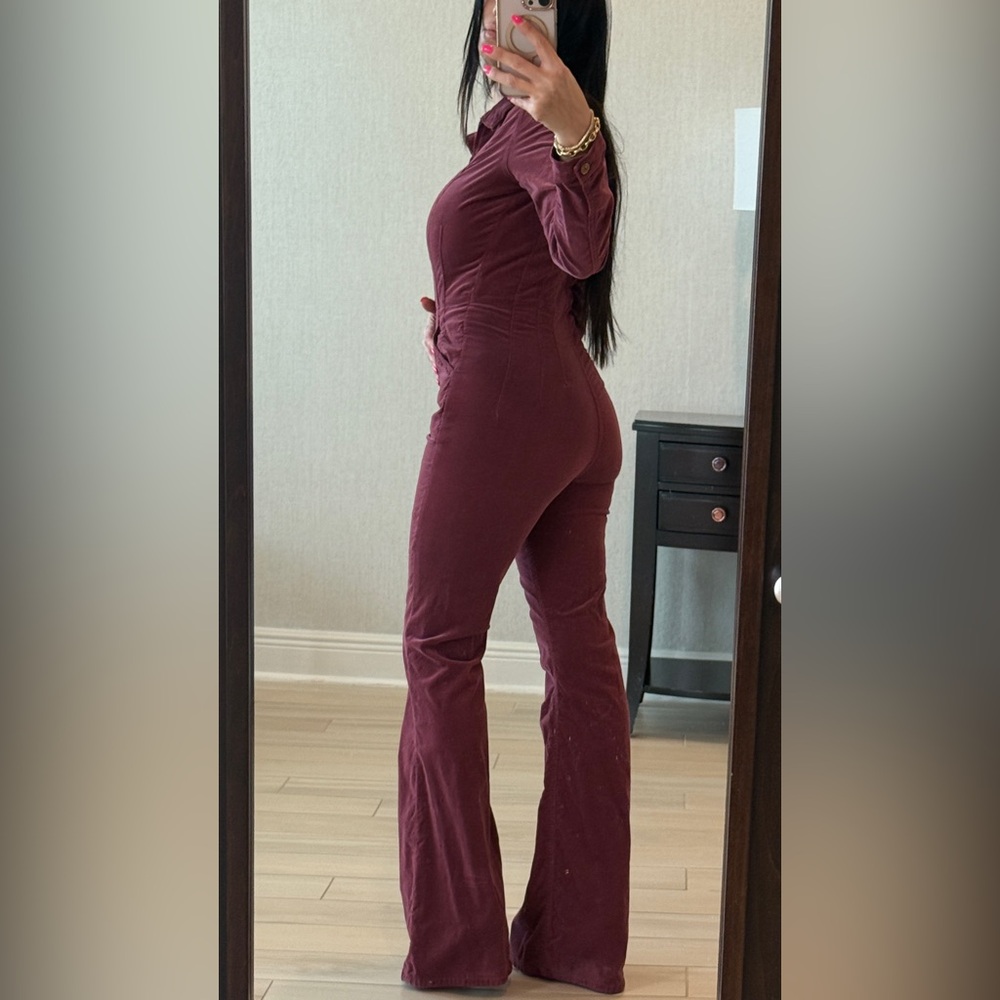 Free People Deep Red Corduroy Jumpsuit - Picture 2 of 4